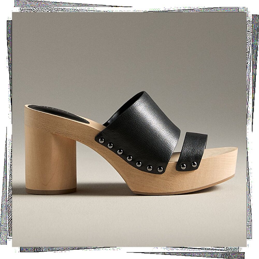 NWT: Black LEANN Heel w Leather Upper & Cushioned Wood Footbed (38 EU)